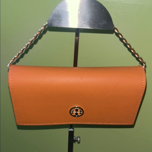 Tory Burch Handbags - Tory Burch Orange Eyeglasses Case/Wallet with Gold Chain